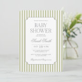 Sage Green Stripe Baby Shower Invitation (Debout devant)