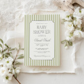 Sage Green Stripe Baby Shower Invitation Kaart