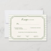 Sage Green Striped Wedding RSVP Card (Devant)