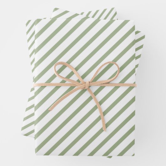 Sage Green Stripes Pattern Inpakpapier Vel (In situ)