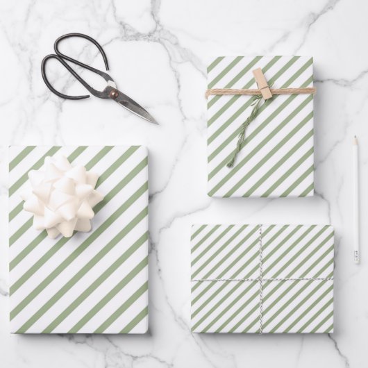 Sage Green Stripes Pattern Inpakpapier Vel (Voorkant)