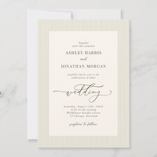 Sage Green Stripes Wedding Invitation (Devant)