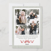 Sage Green Stripped Red Bow Christmas 5 Photo Feestdagenkaart (Achterkant)