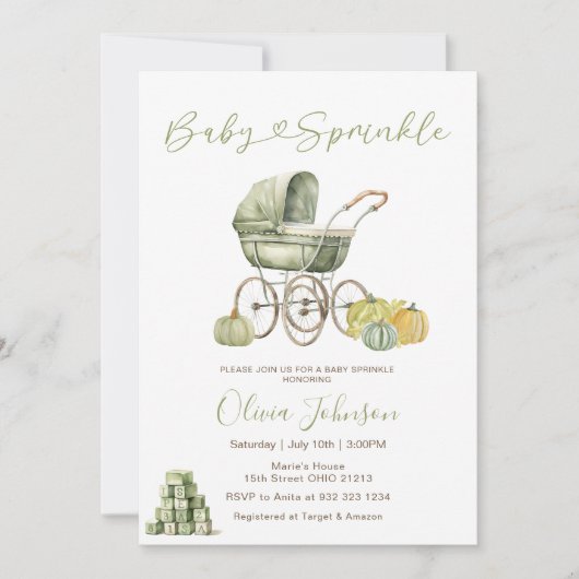 Sage Green Stroller Baby Sprinkle Baby shower Kaart (Voorkant)