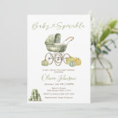 Sage Green Stroller Baby Sprinkle Baby shower Kaart (Staand voorkant)