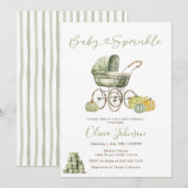 Sage Green Stroller Baby Sprinkle Baby shower Kaart (Voorkant / Achterkant)