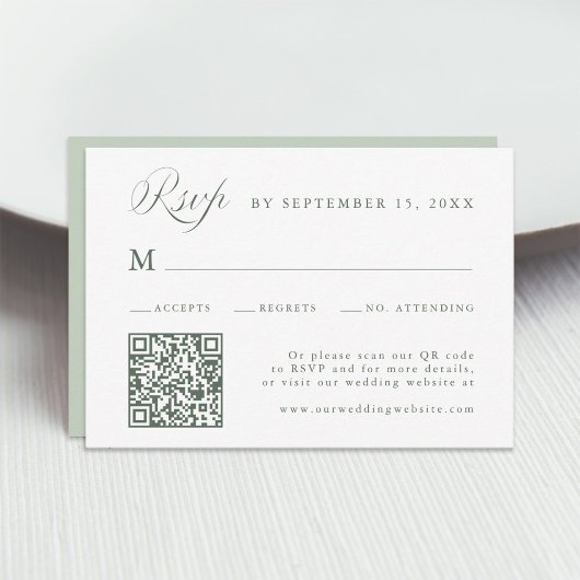 Sage Green Stylish Calligraphy Script Wedding RSVP Kaartje