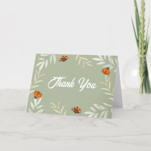 Sage Green Summer Ladybug Greenery Baby shower Bedankkaart