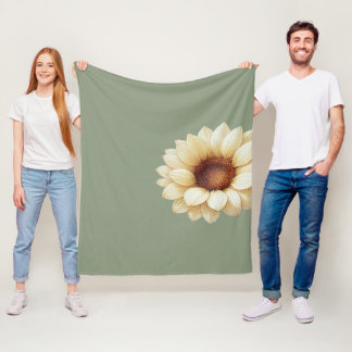 Sage Green Sunflower Throw Blanket Vintage Floral Fleece Deken