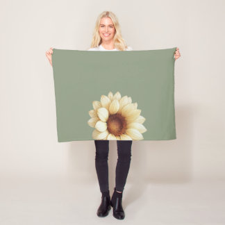 Sage Green Sunflower Throw Blanket Vintage Floral Fleece Deken
