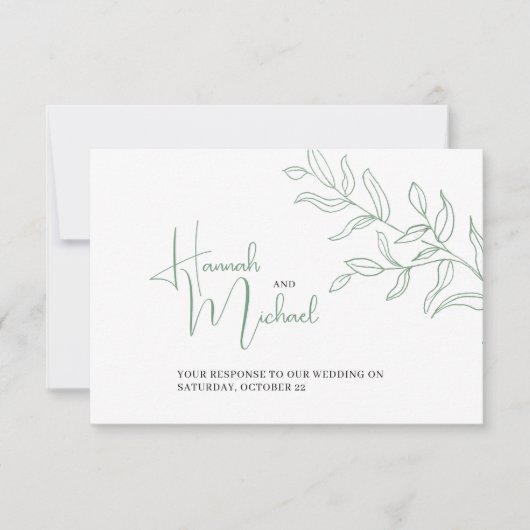 Sage green takmeel optie bruiloft RSVP (Voorkant)