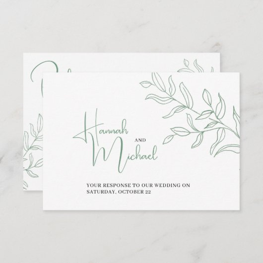 Sage green takmeel optie bruiloft RSVP (Voorkant / Achterkant)