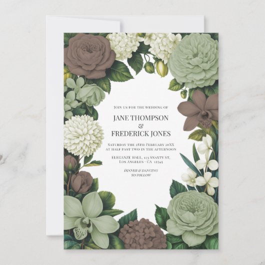 Sage Green, Taupe & Ivory Floral Wedding Kaart (Voorkant)
