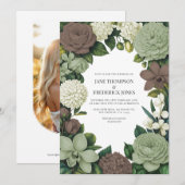 Sage Green, Taupe & Ivory Floral Wedding Kaart (Voorkant / Achterkant)