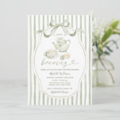 Sage Green Tea Party Baby Shower Stripe Invitation (Debout devant)