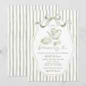 Sage Green Tea Party Baby Shower Stripe Invitation (Devant / Derrière)