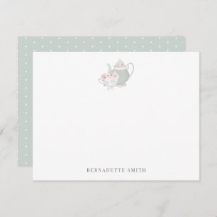 Sage Green Teapot & Tea Cup Stationery Note Kaart Notitiekaartje