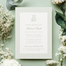 Sage Green Teddy Bear Preppy Elegant Baby shower