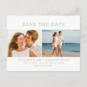 Sage Green Text 3 Foto Weddenschap Save the Date Aankondigingskaart (Voorkant)