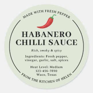 Sage Green Thuisgemaakte Habanero Chilisaus Potlab Ronde Sticker