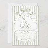 Sage Green Time for Tea Rabbit Invitation (Devant)