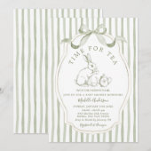 Sage Green Time for Tea Rabbit Invitation Kaart (Voorkant / Achterkant)
