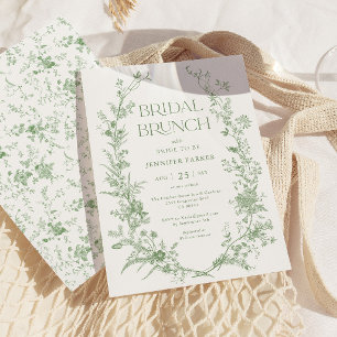 Sage Green Toile Bloemen Bruids Brunch Kaart