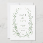 Sage Green Toile Bloemen Fotobruiloft Save The Date (Voorkant)