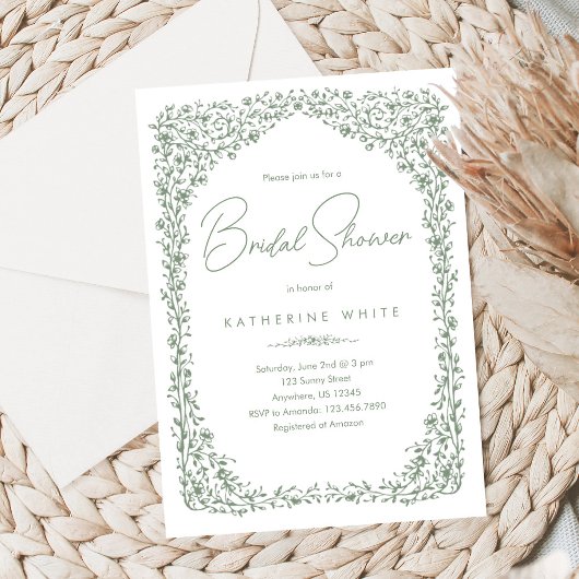 Sage Green Toile Bridal Shower Invitation