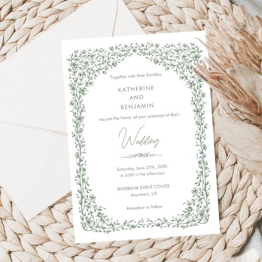 Sage Green Toile Wedding Invitation