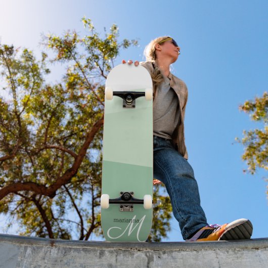 Sage Green Tones Geometric Pattern Skateboard (Buiten 1)