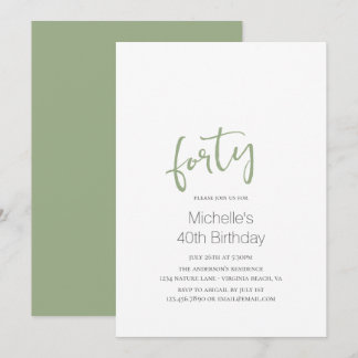 Sage Green Trendy Modern minimalist 40th Birthday Kaart