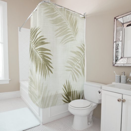 Sage Green Tropisch Boheems Douchegordijn (In situ)