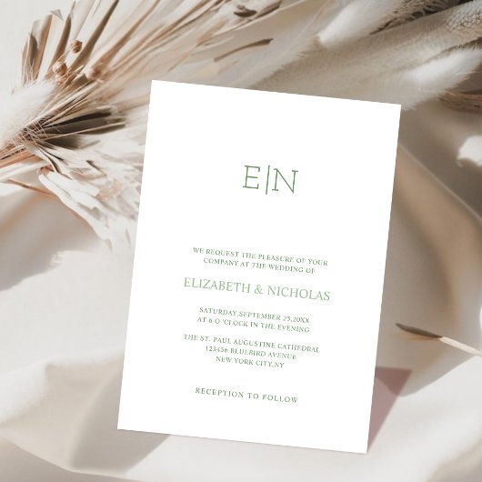 Sage Green unieke elegante huwelijksuitnodiging Kaart
