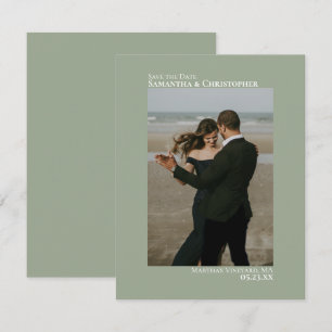 Sage Green Vertical Photo Minimalist Weddenschap Save The Date