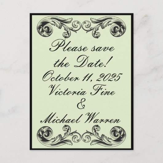 Sage Green Victoriaans bruiloft Save-the-Date Briefkaart (Voorkant)