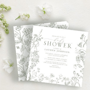 Sage Green Victoriaans Elegant Floral Baby shower Kaart