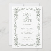 Sage Green Victoriaans Fotobruiloft Save The Date (Voorkant)