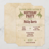 Sage Green Vintage Cowboy Invitation Anniversaire (Devant / Derrière)