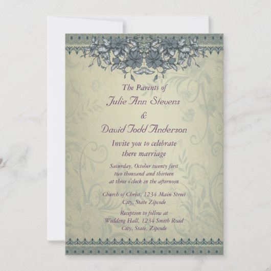 Sage Green Vintage Lace Wedding Kaart (Voorkant)