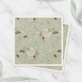 Sage Green Vintage Rose Floral Servet