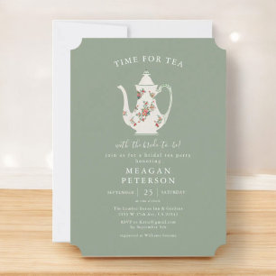 Sage Green Vrijgezellenfeest Tea Party Invitation Kaart