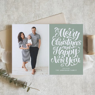 Sage Green Vrolijk Kerstfeest & Gelukkig Nieuwjaar Feestdagen Kaart