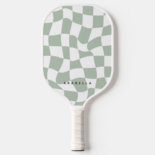 Sage Green Warped Checkerboard Pickleball Paddle (Voorkant)