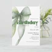 Sage Green Watercolor Bow Birthday  Kaart (Staand voorkant)