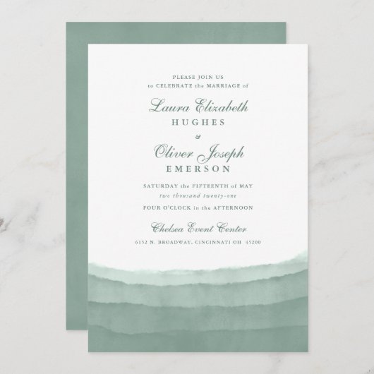 Sage Green Watercolor Invitations de mariage (Devant / Derrière)