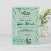 Sage Green Watercolor Mosque Iftar Dinner Kaart (Staand voorkant)