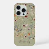 Sage Green Watercolor Wildflowers Pattern Name iPhone Hoesje (Achterkant)