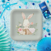 Sage Green Waterverf Bunny Rabbit Paper Borden Papieren Bordje (Feest)