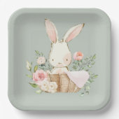 Sage Green Waterverf Bunny Rabbit Paper Borden Papieren Bordje (Voorkant)